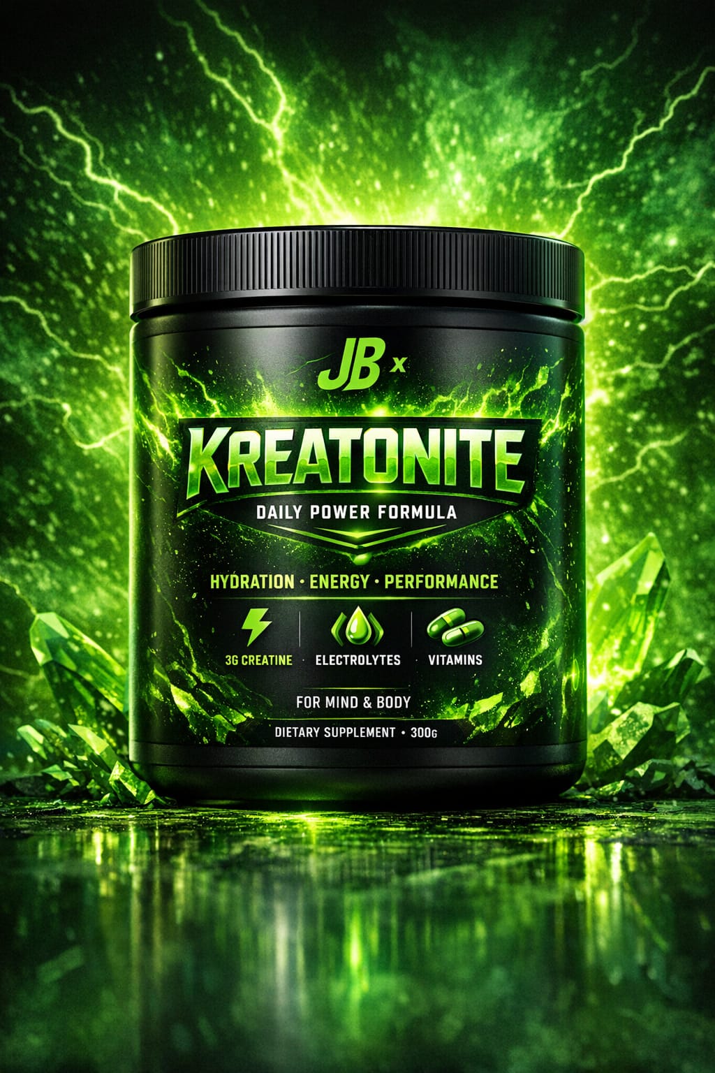 JB × KREATONITE Daily Power Formula - Tarro de 300g con creatina, electrolitos y vitaminas
